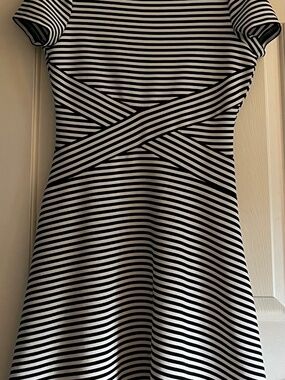 Women’s Black White Striped Fit & Flare Dress Size Medium Stretch – Indication